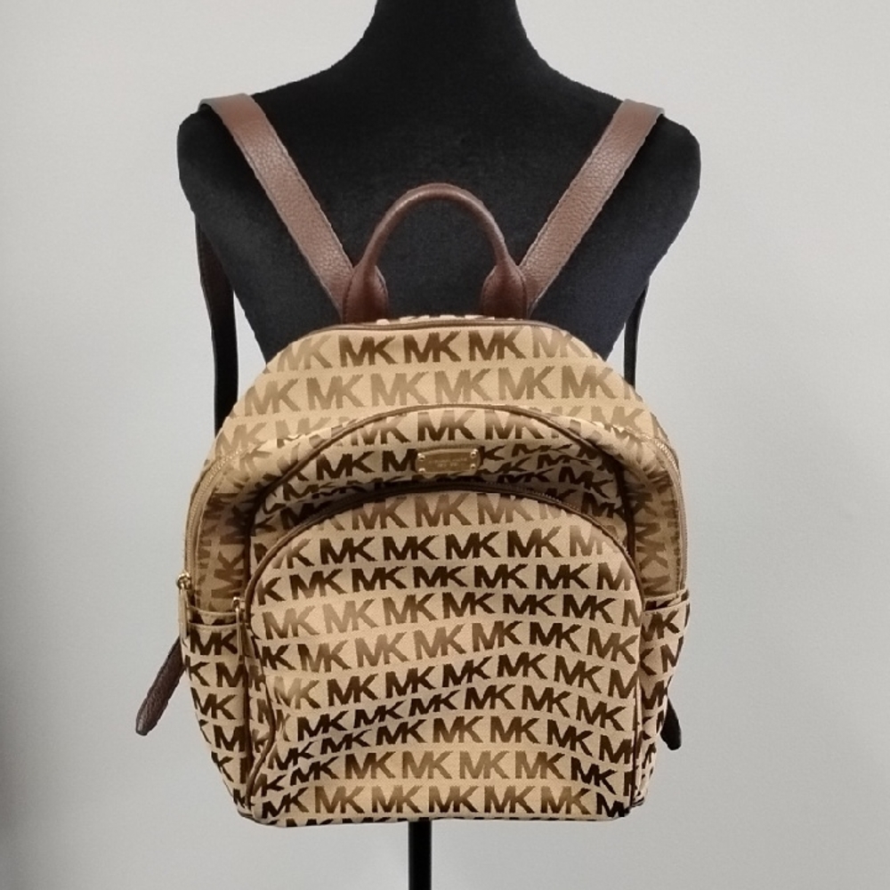 Michael Kors Abbey Tan and Brown MK Logo Large Backpack